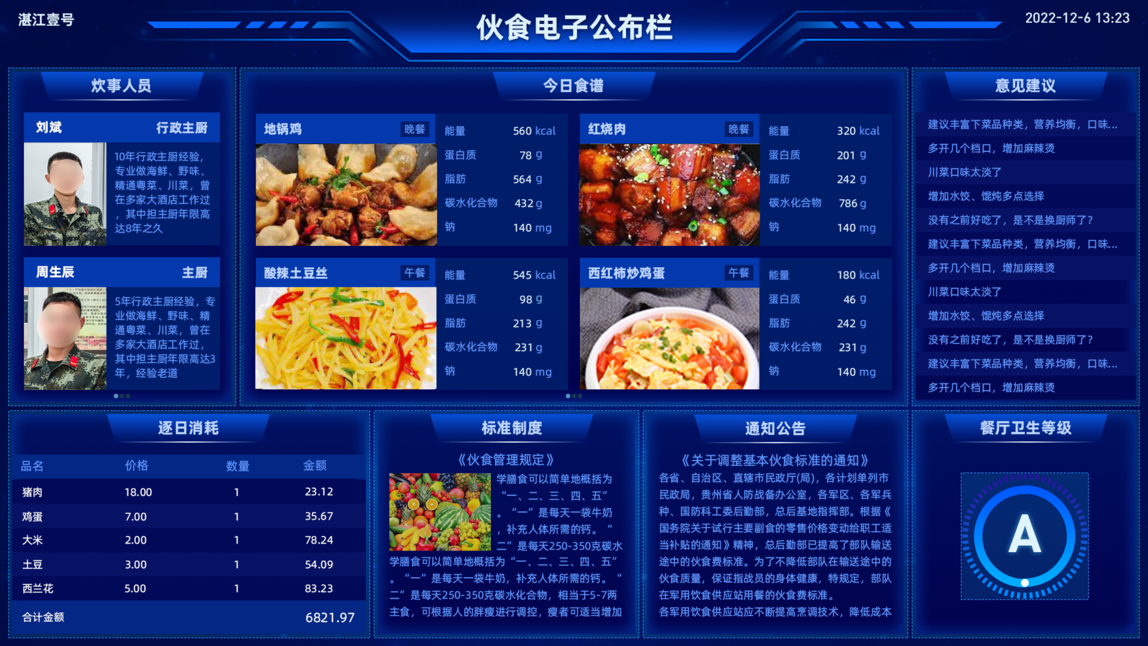 伙食电子公布栏